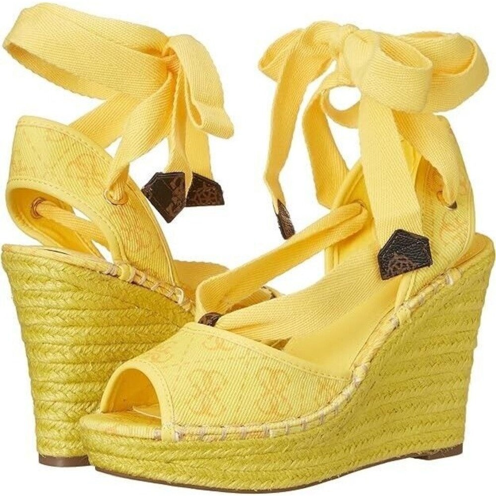 GUESS Halona Strappy Wedge Espadrille Sandals Womens 8M Yellow Boho Shoes NWB - Picture 2 of 14